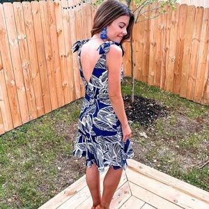 Navy Floral Ruffle Tie Short Mini Dress